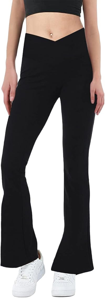 SHEADORE Womens Crossover Casual Stretchy Cute Bootleg Yoga Leggings Full Length Flare Bootcut Elega | Amazon (US)