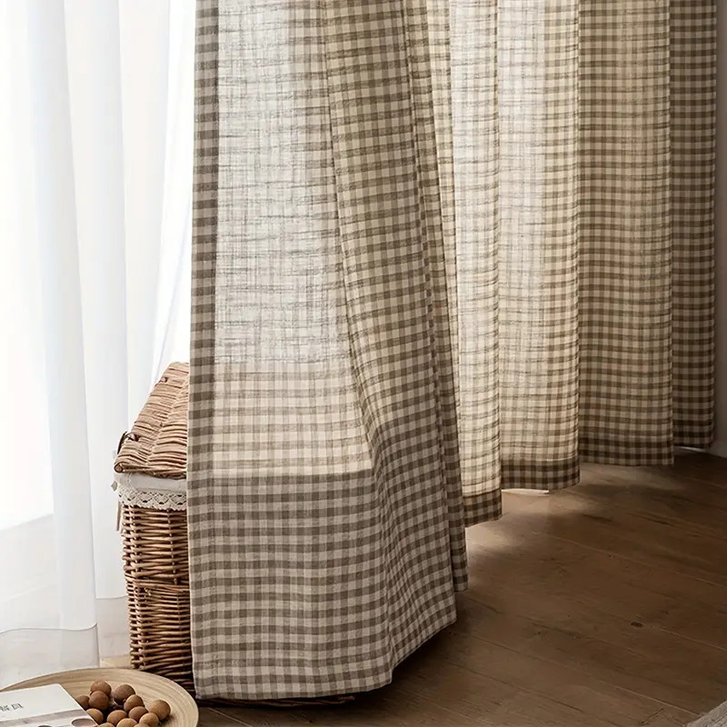 1 Panel Coffee colored Plaid Pattern Curtains  bedroom - Temu | Temu Affiliate Program