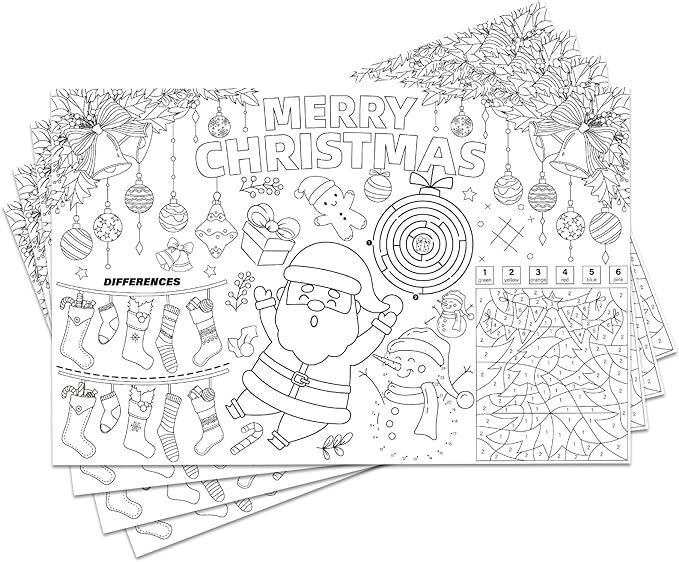 Disposable Christmas Place Mats for Kids, 12 Pack, Santa Paper Place Mat, 17”x 11” Christmas ... | Amazon (US)