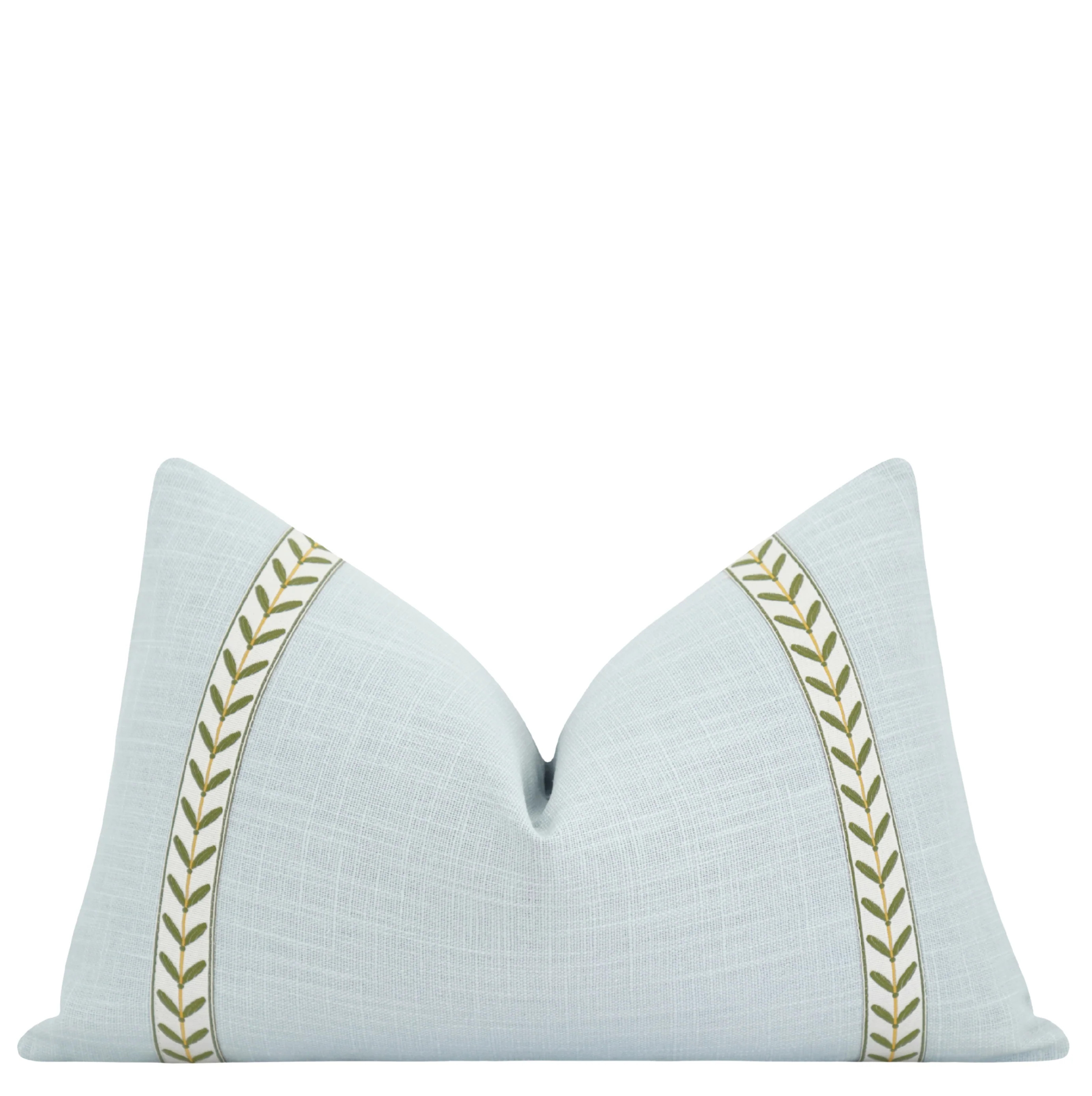 Sky Blue Linen Lumbar Pillow Cover | Trellis Trim Accent Pillow | Land of Pillows