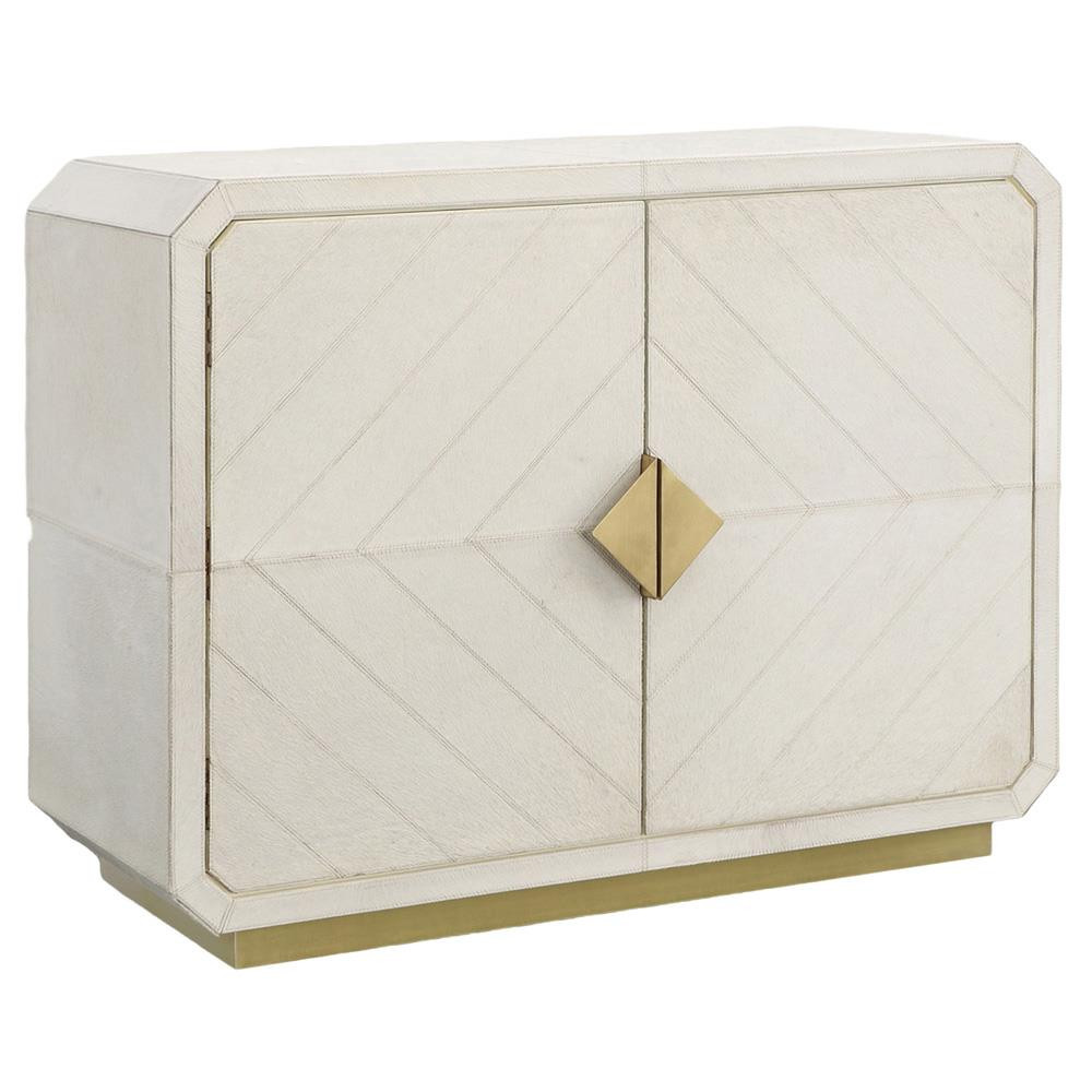 Century Maya Modern Off White Hair On Hide Brass Metal 2 Door Sideboard | Kathy Kuo Home