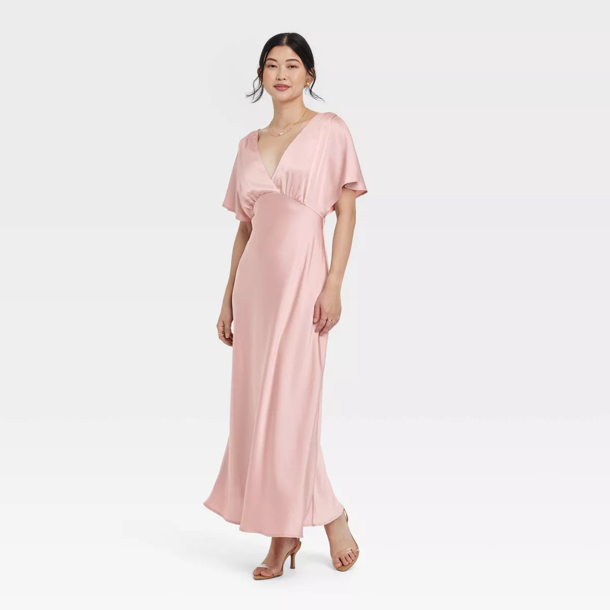 Women's Satin Flutter Short Sleeve Maxi A-Line Dress - A New Day™ | Target