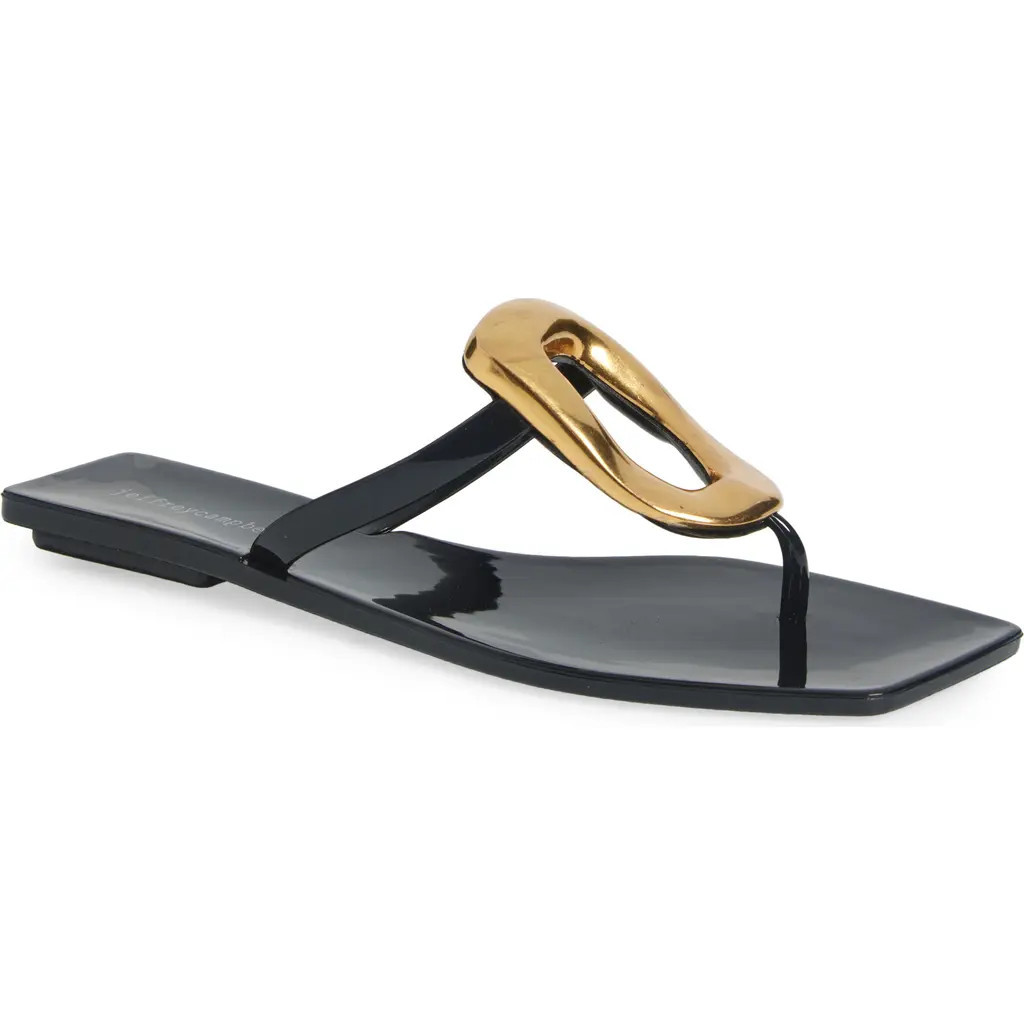 Jeffrey Campbell Linques Flip Flop in Black Shiny Gold at Nordstrom, Size 11 | Nordstrom