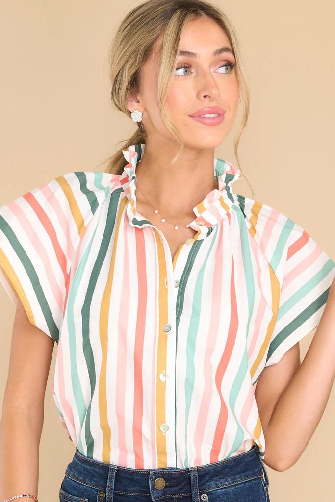 Sailing Away Spiced Coral Multi Stripe Top | Red Dress 