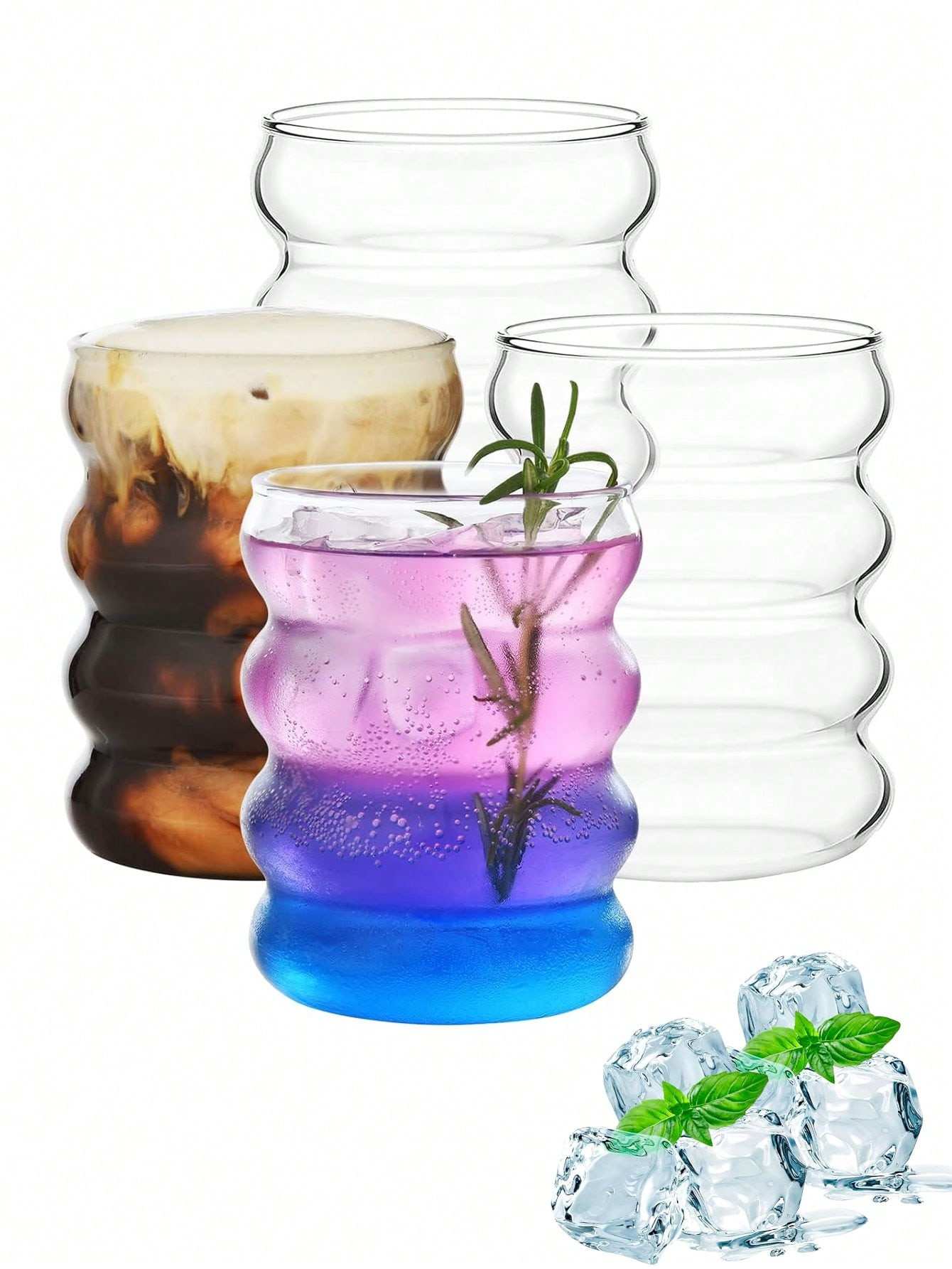 1 st/4 stks 300 ml 10.14 oz Rimpel Glazen Beker, Golfvorm Transparante Glazen Beker, Creatieve Gl... | SHEIN