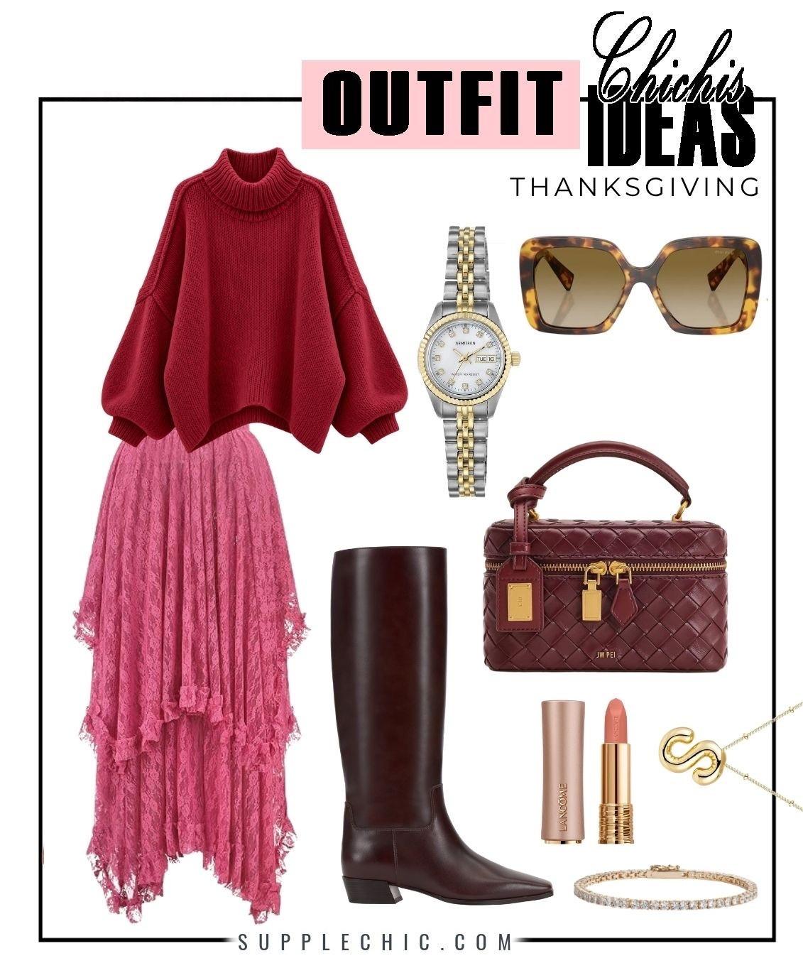For days that go from errands to dinner plans, a cozy sweater and statement maxi skirt are an easy outfit formula to keep in mind. The flowing skirt adds movement, while knee-high boots and a structured bag make the look feel intentional without being overly formal. #FallOutfitIdeas#BurgundySweater#LaceMaxiSkirt#ThanksgivingOutfit#FallFashionForWomen#KneeHighBoots#ChicFallStyle#FeminineStyle#FallWardrobe @amazonfindsandfashion @Walmart @Sephora @ulta
