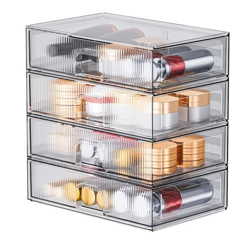 ZHIAI Stackable Storage Drawer, 4 Piece Acrylic Organiser for Cosmetics and Beauty Products, Suitable for Dressers, Bathrooms, Cabinets, Storage Rooms, Bedrooms and Home Organisers | Amazon (US)