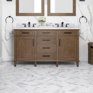 Home Decorators Collection Sonoma 60 in. Double Sink Almond Latte Bath Vanity with Carrara Marble... | The Home Depot