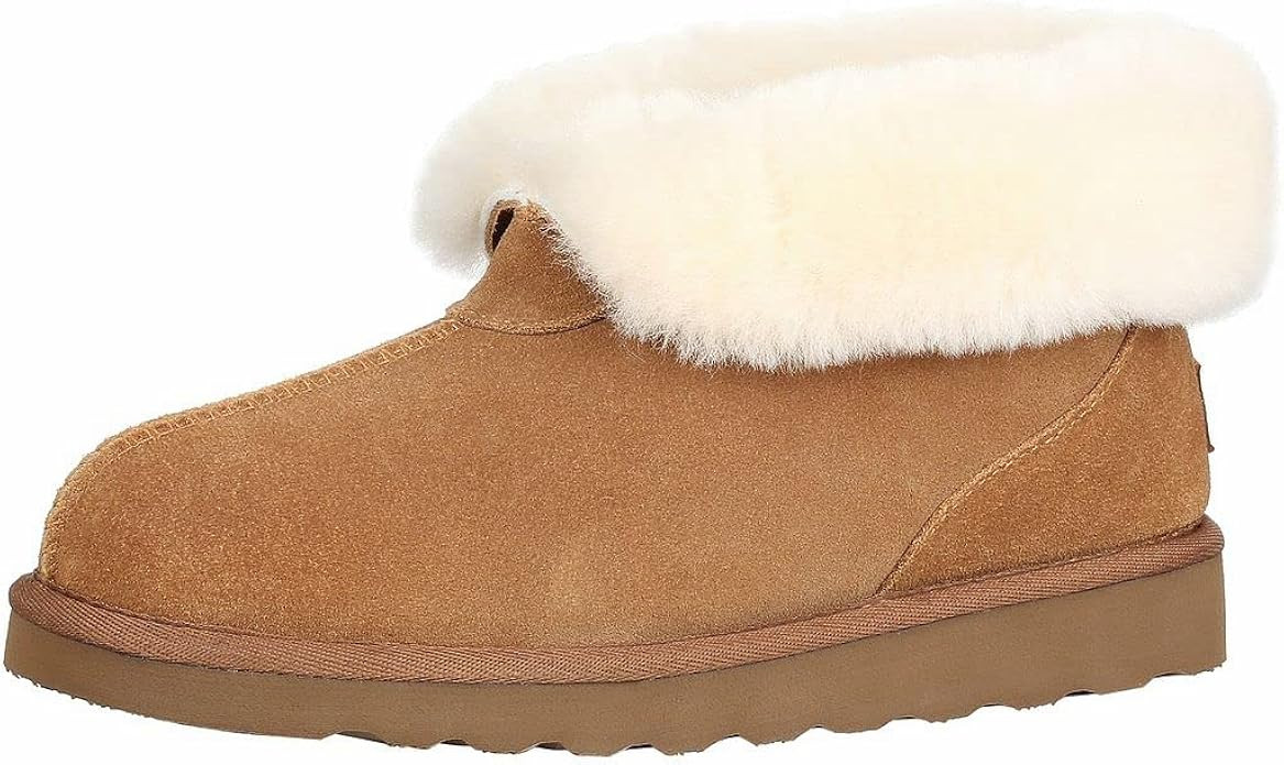 PAMIR Women's Sheepskin Boot Slippers Indoor Outdoor Ankle Booties with Memory Foam | Amazon (US)