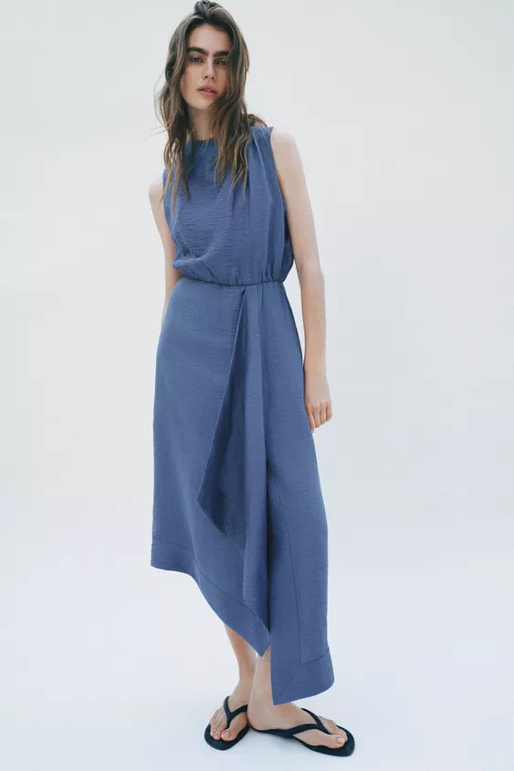 LINEN BLEND SLEEVELESS MIDI DRESS | Zara UK