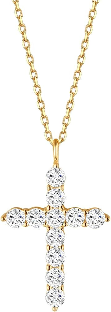 S.Leaf Cross Necklace for Women Cross Chain Sterling Silver Cross Cubic Zirconia Necklace Gold Cr... | Amazon (US)