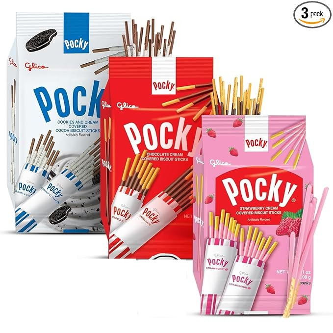 Pocky Sticks Japanese Snacks Variety Pack of 3 - Poky Stix Strawberry, Chocolate, Cookies, and Cr... | Amazon (US)