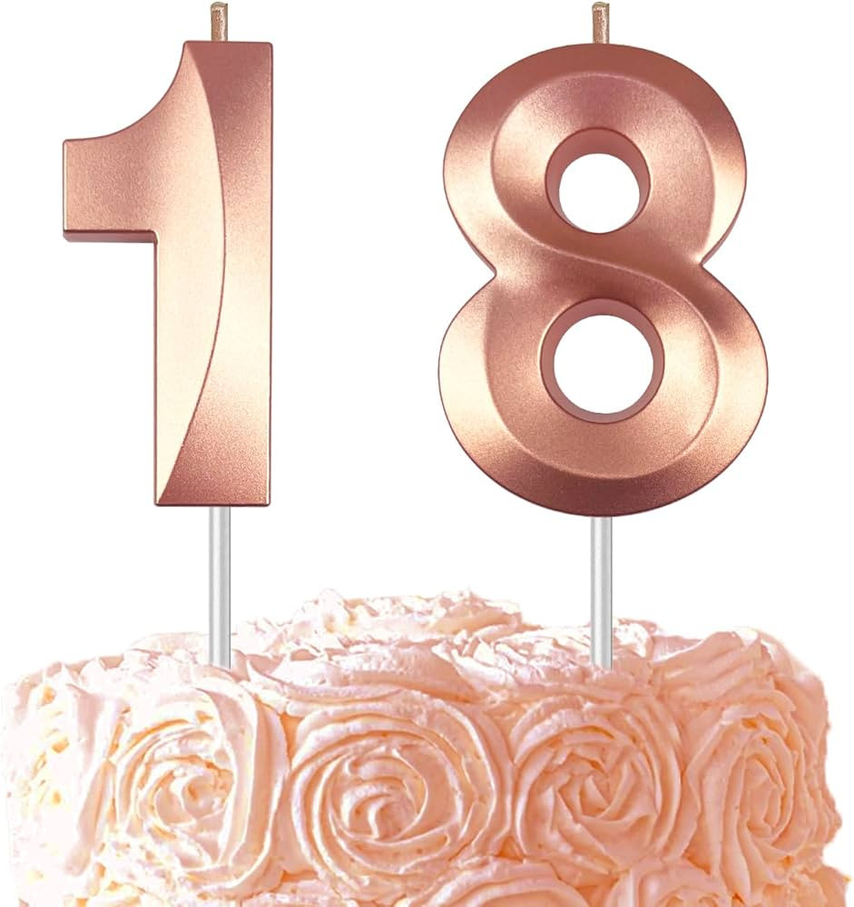 Rose Gold Number 18 Candle, 3D Diamond 2.76 Inch Number Birthday Cake Candles for Wedding Anniver... | Amazon (US)