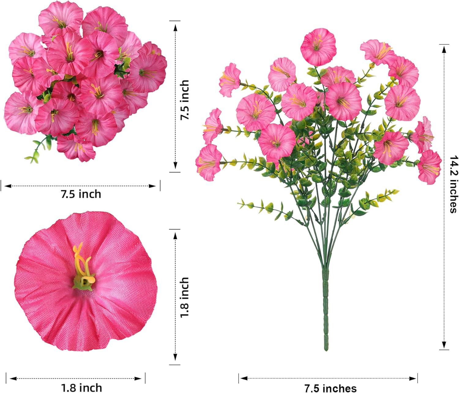 Artificial Fake Spring Outdoor Plants Flowers, 12 Bundles Outside Faux Silk Pink Morning Glory wi... | Amazon (US)