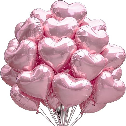 30 pcs Pink Heart Foil Balloons 18" Heart Shaped Mylar Balloons, Helium Support Love Valentines D... | Amazon (US)