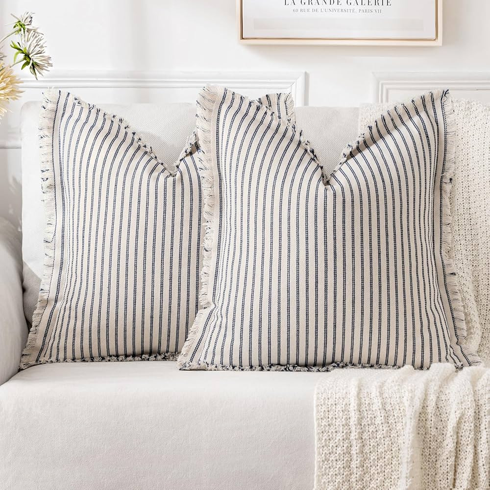 MIULEE Pack of 2 Navy Blue Pillow Covers 26x26 Inch Striped Farmhouse Couch Throw Pillow Covers w... | Amazon (US)