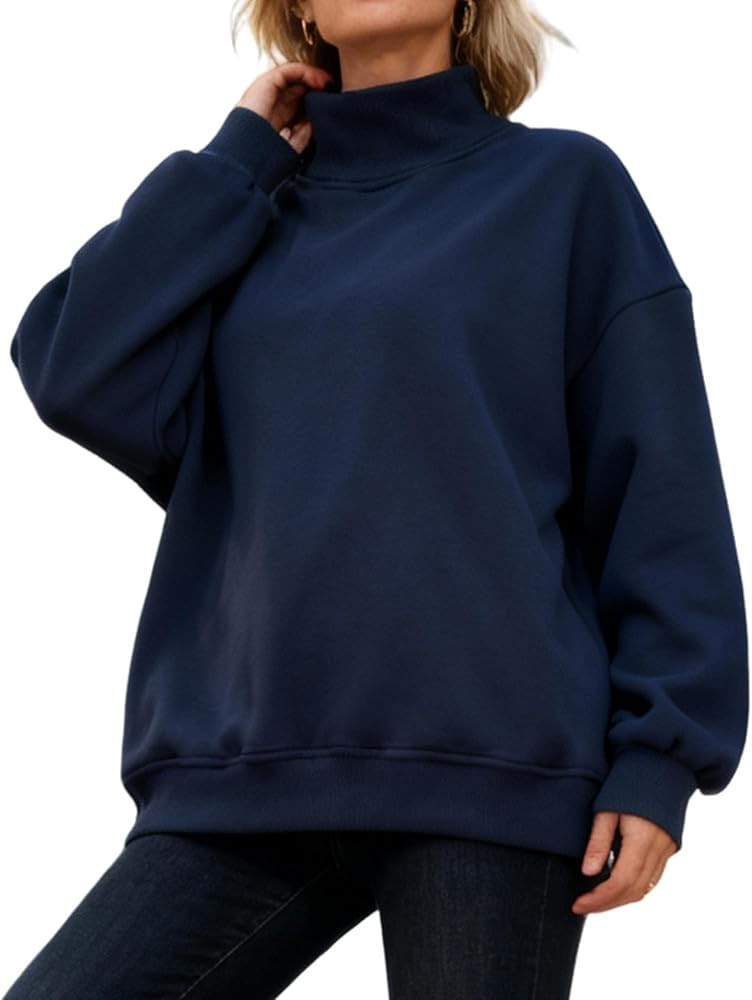 Wyeysyt Women's Mock Neck Sweatshirt Oversized Fall Outfits Fleece Lined Turtleneck Pullover Long... | Amazon (US)
