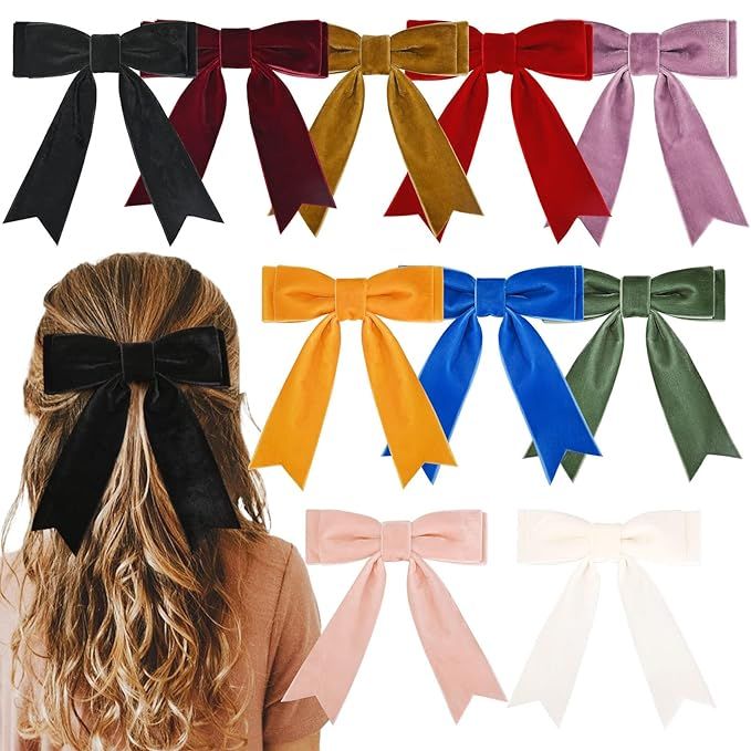 10Pcs 5" Velvet Hair Bows Girls Hair Clips Ponytail Holder Accessories for Women Girls Toddlers | Amazon (US)