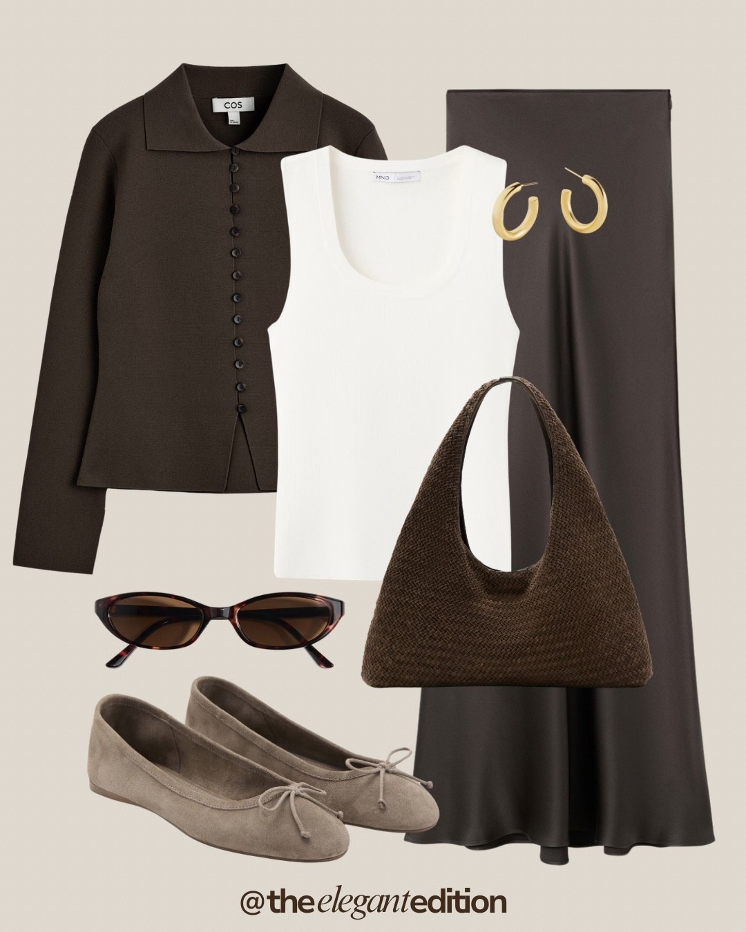 Chocolate Brown Spring Outfit 🤎🤍
Tags: chocolate brown midi skirt flowy chocolate brown blazer button up fitted cream white tee sleeveless taupe grey ballet flats bow detail chocolate brown woven hobo bag shoulder bag sunglasses tortoise oval gold earrings chunky spring transitional casual chic elegant monochrome sophisticated
#LTKspring #LTKstyletip #LTKeurope

#LTKstyletip #LTKspring #LTKeurope