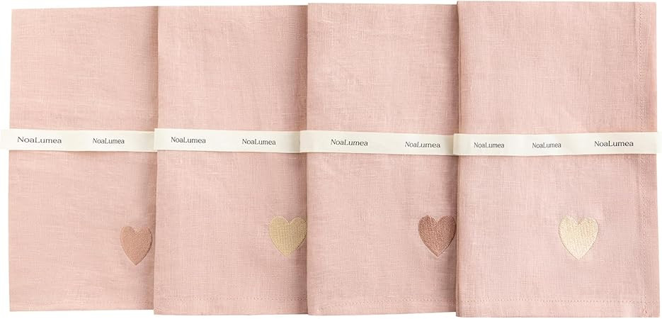 100% Linen Napkins Set of 4 - Dust Pink Cloth Dinner Napkins, Embroidered, Washable and Reusable,... | Amazon (US)
