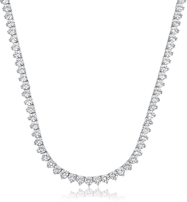 TIKJE 14K White Gold Plated Artificial Diamond Tennis Chain 4mm Round Cubic Zirconia Classic Tenn... | Amazon (US)