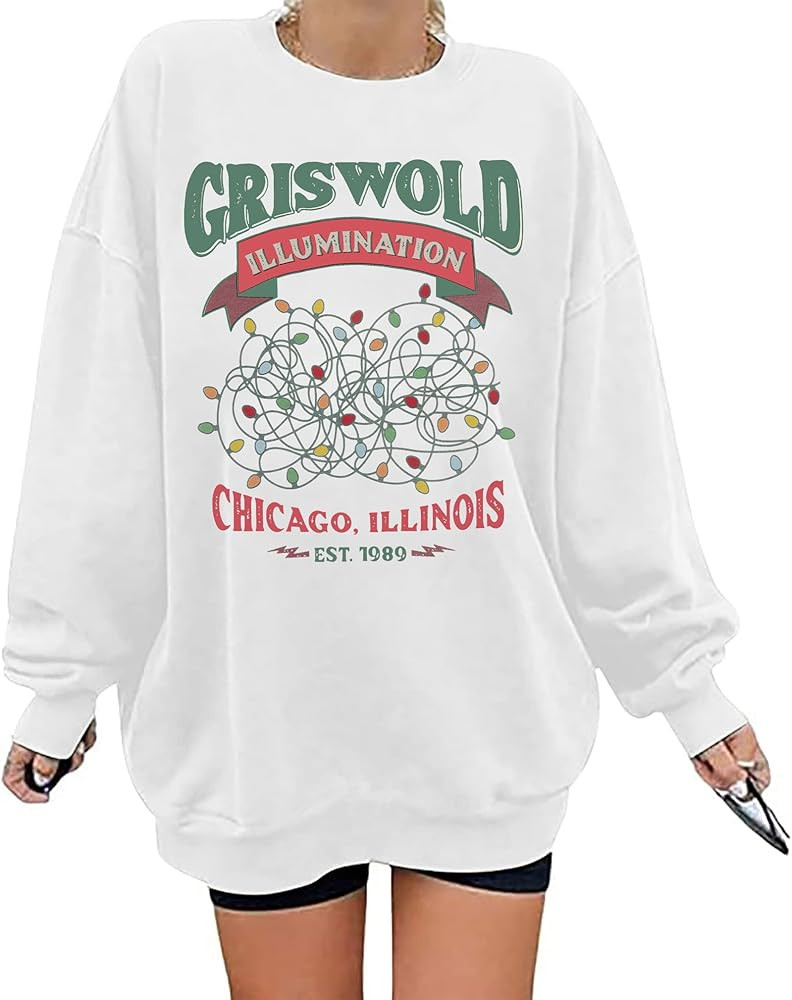 HEBBE Oversized Christmas Sweatshirt for Women Funny Christmas Vacation Sweatshirt Xmas Crewneck ... | Amazon (US)