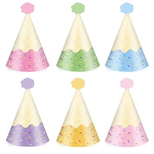 24PCS Ice Cream Party Hats for Happy Birthday Party Supplies Colorful Paper Ice Cream Themed Cone Birthday Hats Decorations for Kids and Adults Baby Shower Bridal Shower Favor | Amazon (US)