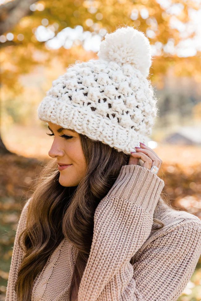 CAITLIN COVINGTON X PINK LILY The Winnie Knitted Cream Beanie | The Pink Lily Boutique