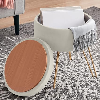 Amazon.com: Ornavo Home Modern Round Velvet Storage Ottoman Foot Rest Vanity Stool/Seat with Gold... | Amazon (US)