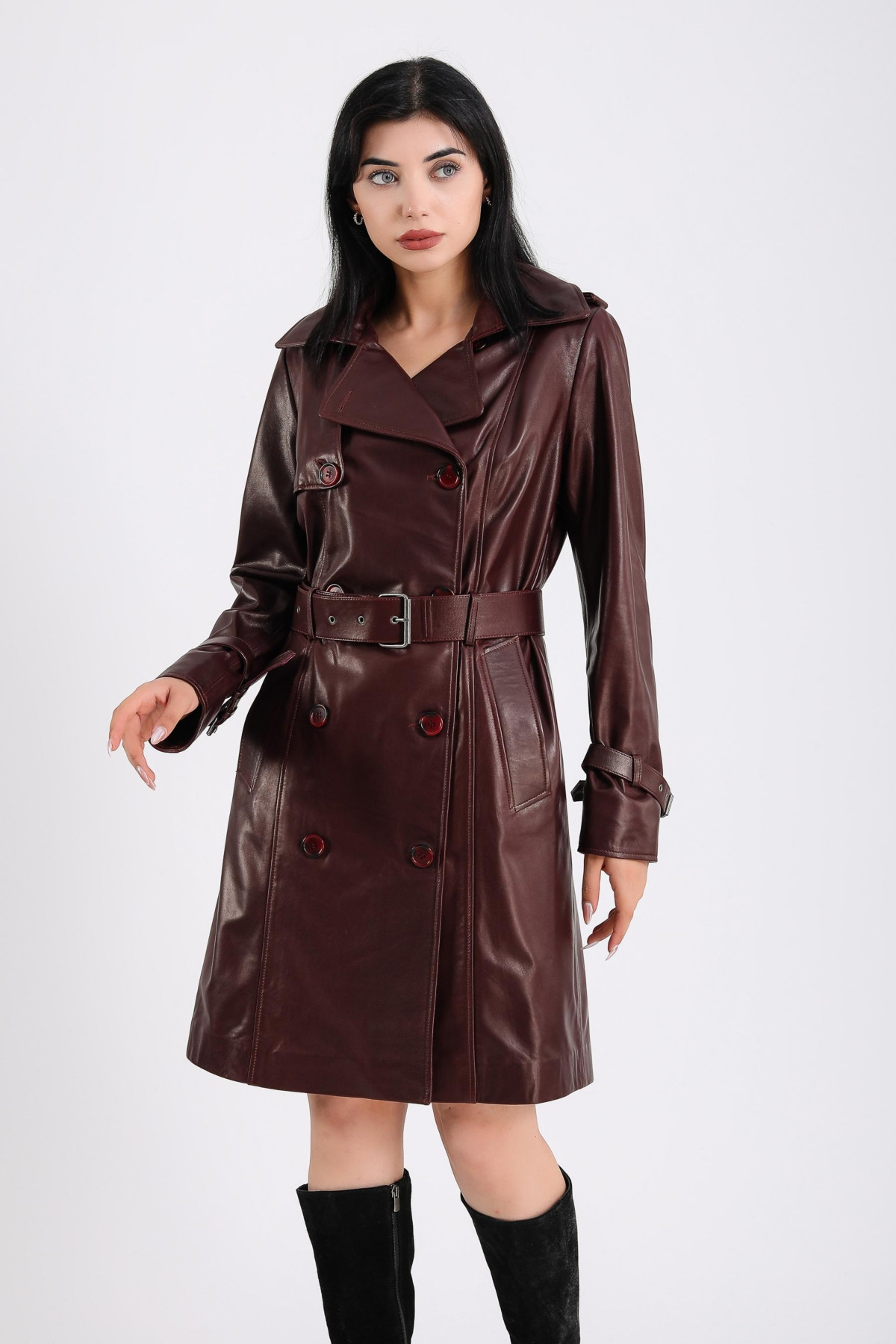 Furniq Uk Women's Leather Trench Coat, Burgundy , Created for Macy s - Burgundy | Macy's