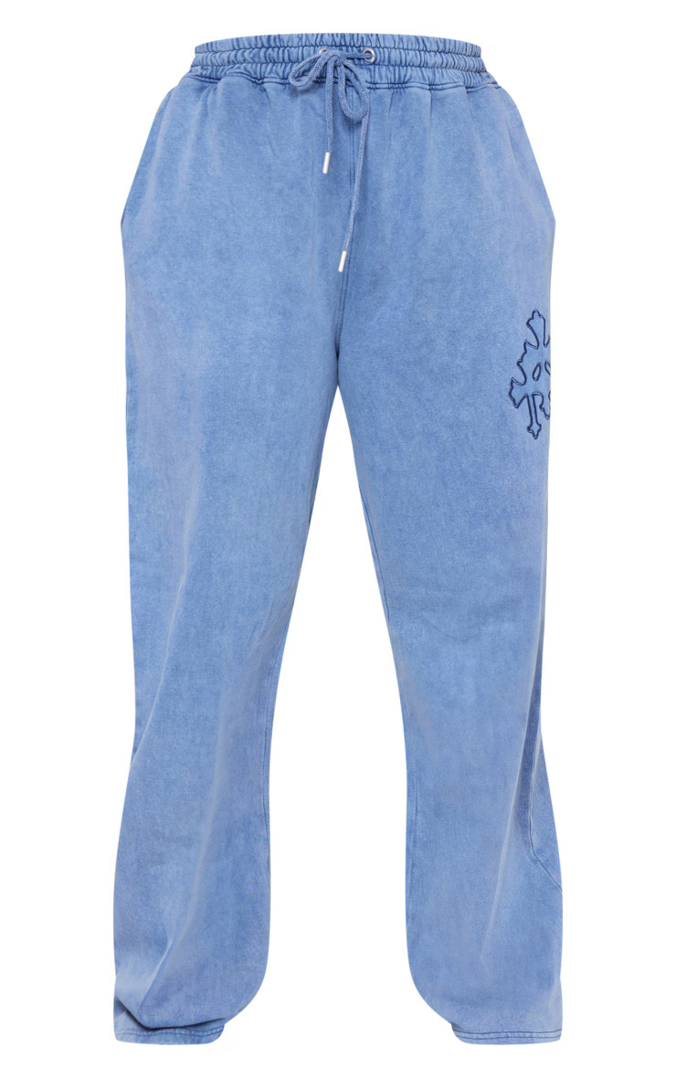 Plus Charcoal Washed Drawstring Cross Applique Wide Leg Sweatpants | PrettyLittleThing US