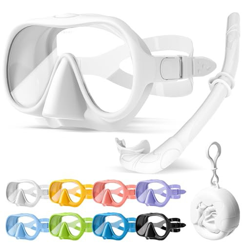NARUTOO Snorkel Set Adults, Fashionable Macaron Colors Frameless Snorkeling Mask, Ultra Wide View Anti-Fog Snorkel Mask Set, Portable Professional Diving Snorkeling Set (White) | Amazon (US)