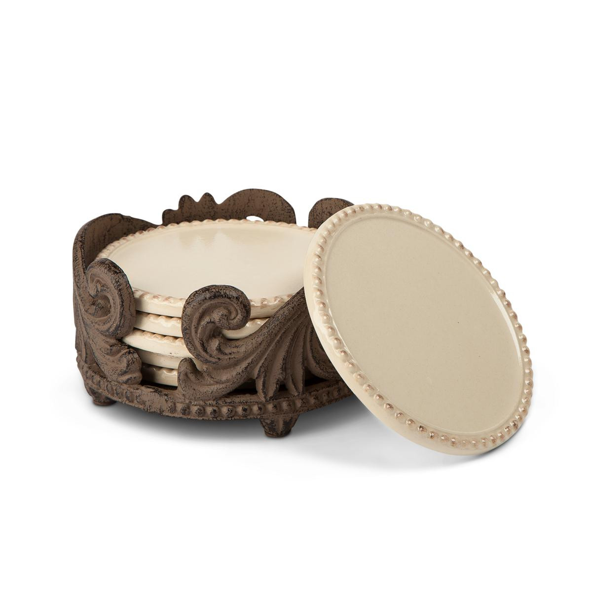 GG Collection Cream Ceramic 6-Piece Acanthus Leaf Collection Coasters - 20109374 | HSN | HSN