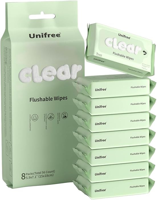 Unifree Flushable Wipes Travel Size, Mini Wet Wipes, 8 Pack 56 Wipes     XL 99% Water Wet Wipes f... | Amazon (US)