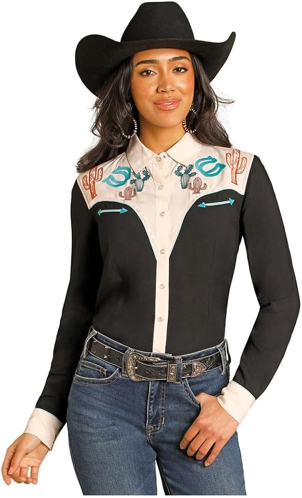 Panhandle Slim Women's Black Retro Long Sleeve Snap Shirt | Amazon (US)