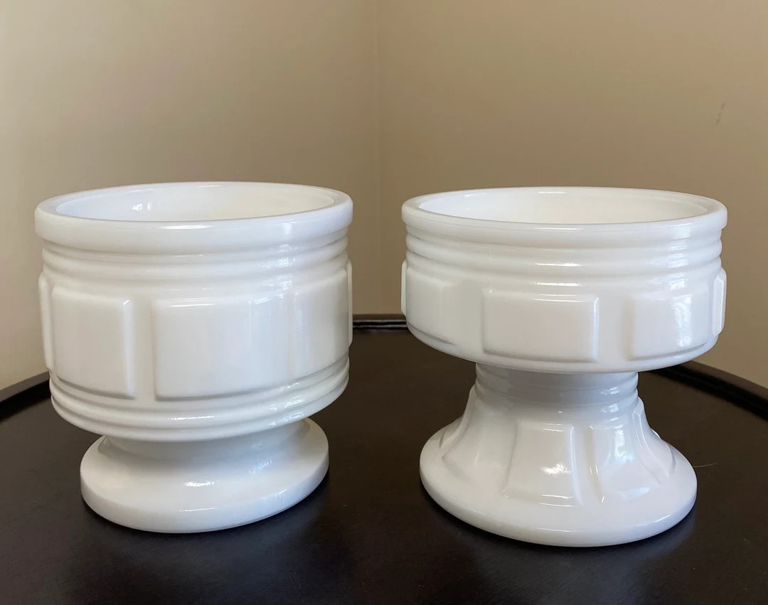 Vintage Milk Glass Planters Set of Milk Glass Planter With Square Design Unique Pair of White Pla... | Etsy (US)