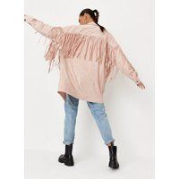 Nude Suedette Fringed Shacket | Missguided (US & CA)