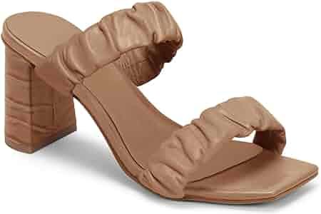 Womens Ruffled Heeled Sandals Square Open Toe Strappy Slip On Summer Slide Shoes | Amazon (US)