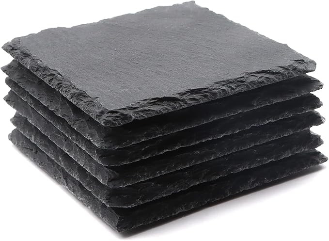 6 Pack Square Slate Drink Coasters, VIBRATITE 4 Inch Black Slate Stone Coasters Bulk Cup Coaster ... | Amazon (US)