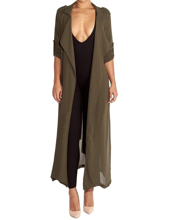 Pure Beauty Women's Long Sleeve Soft Open Front Cover Ups for Women Chiffon Maxi Cardigan | Amazon (US)
