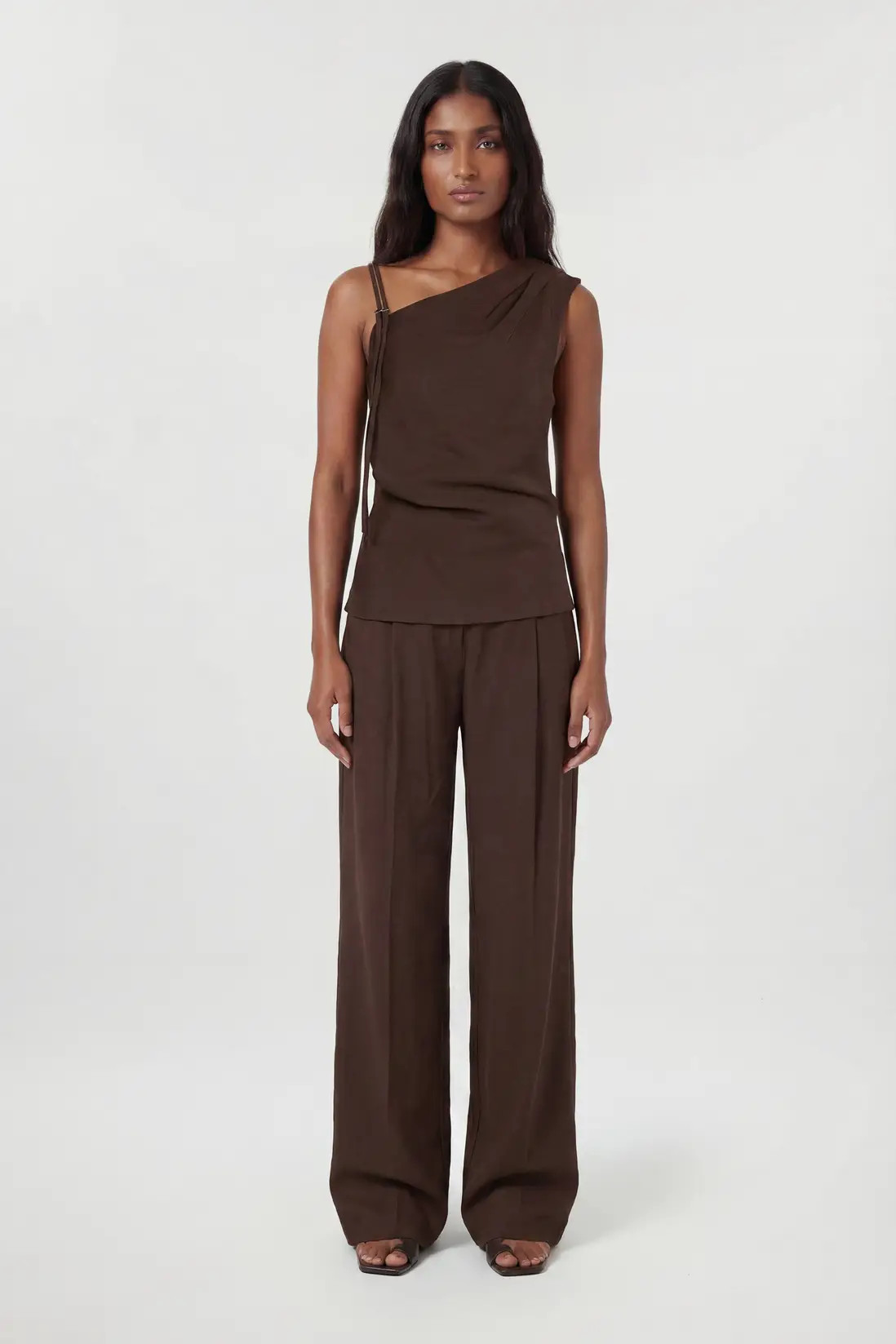 Chocolate Modal One Shoulder Top Co-Ord | Karen Millen | Karen Millen