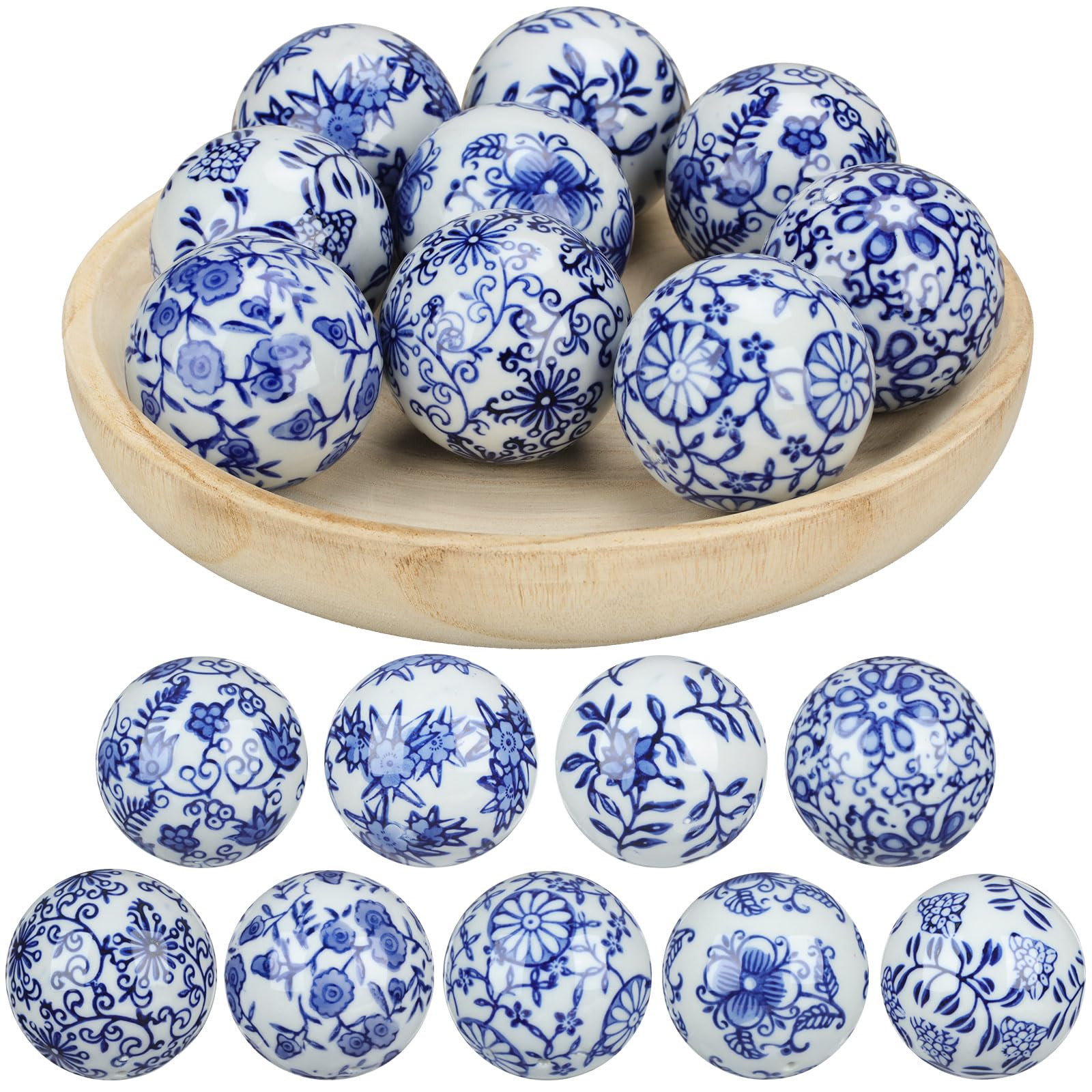Vesici 9 Pcs Blue and White Porcelain Balls Decorative Chinoiserie Orbs for Centerpiece Bowls Chi... | Amazon (US)