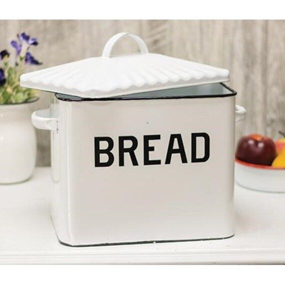 Black Rim Enamel Bread Box Farmhouse Kitchen Bread Bin Bakery Box | Etsy (US)