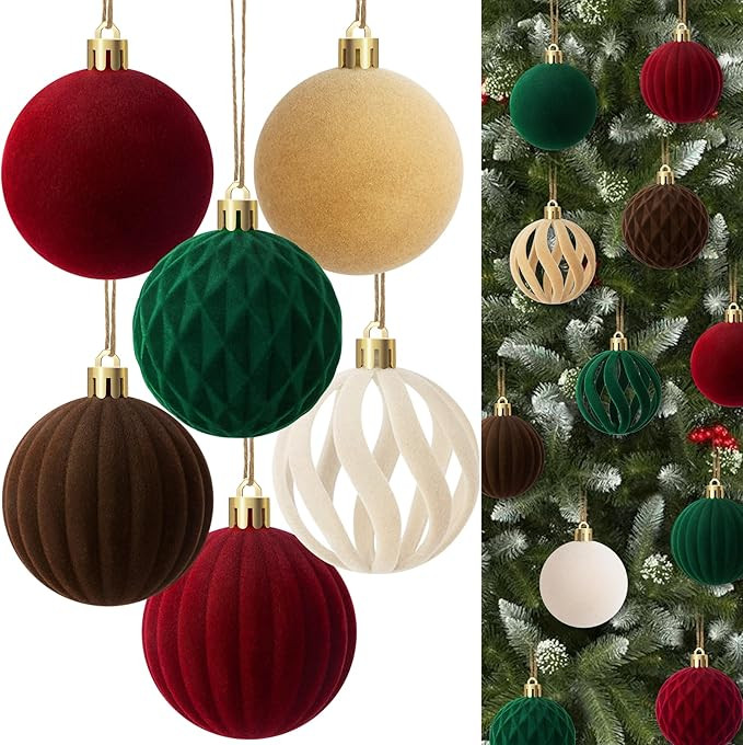 Ouddy Life 20 Pcs Velvet Christmas Ornaments Balls, 2.75 Inch Flocked Velvet Farmhouse Ornaments ... | Amazon (US)