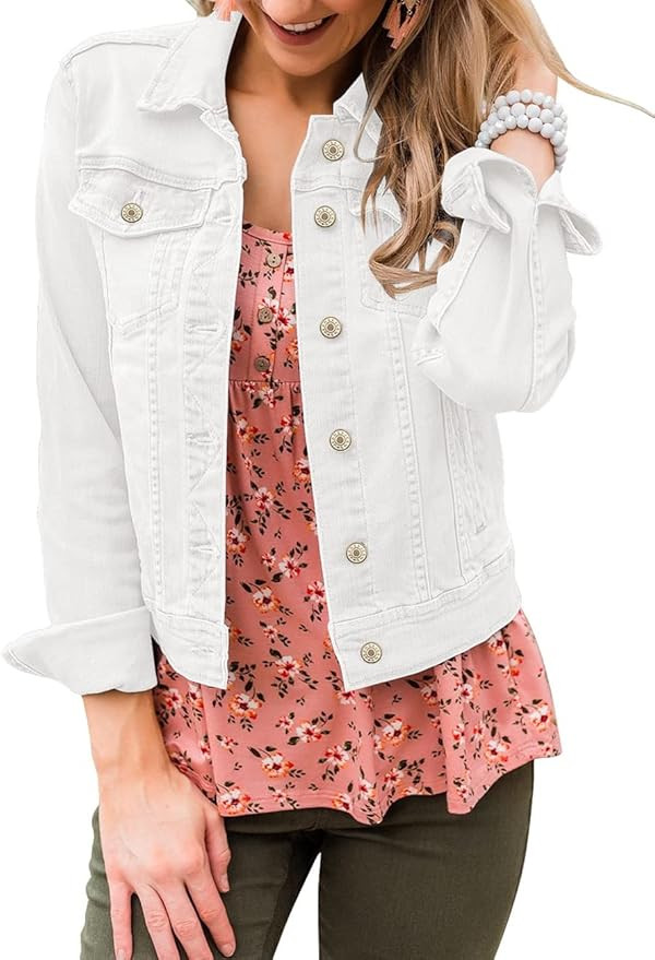 Vetinee Womens Stretch Button Down Long Sleeve Pockets Denim Jean Trucker Jacket | Amazon (US)