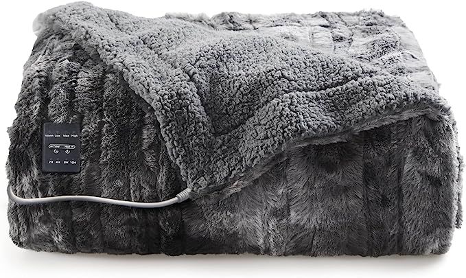 Bedsure Low-Voltage Electric Heated Blanket Throw - Faux Fur Sherpa Heating Blanket with Safe & W... | Amazon (US)