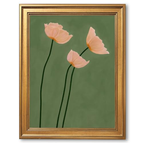 Blush Pink Poppies Canvas Wall Art Framed Botanical Flower Picture Poster Minimalist Floral Print Olive Green Nature Painting Cottagecore Farmhouse Decor Artwork for Bathroom Living Room 24x36inch | Amazon (US)