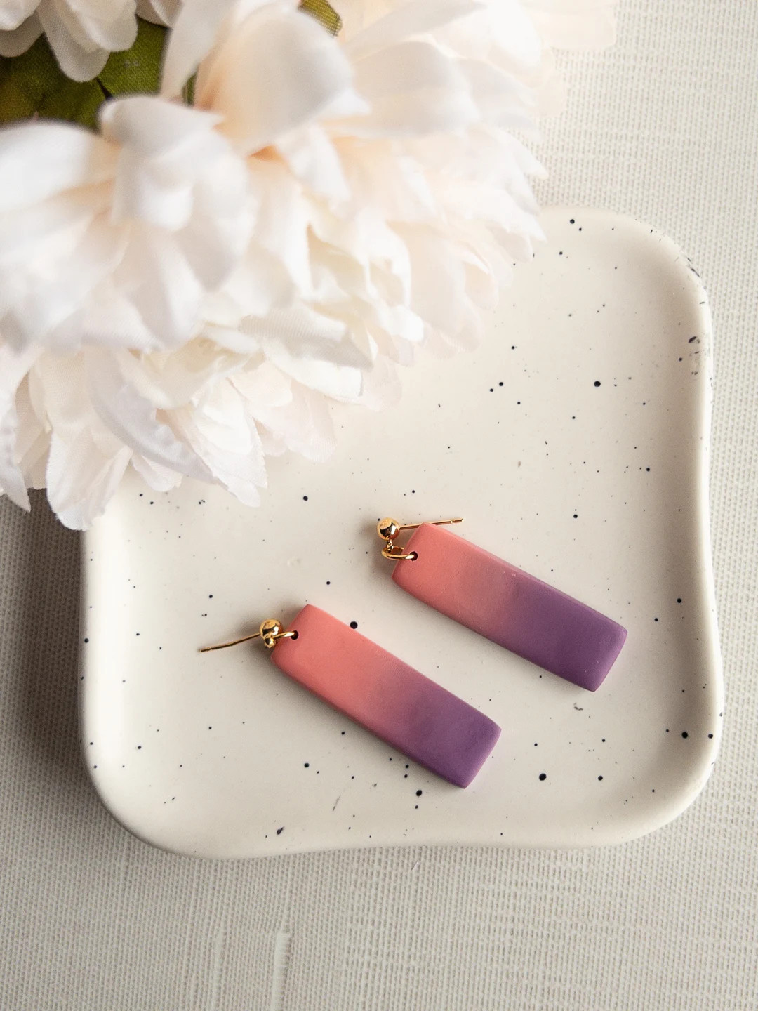 Purple and Peach Sunset Inspired Dangle Earrings, Gradient Color Polymer Clay Earrings That Are L... | Etsy (US)