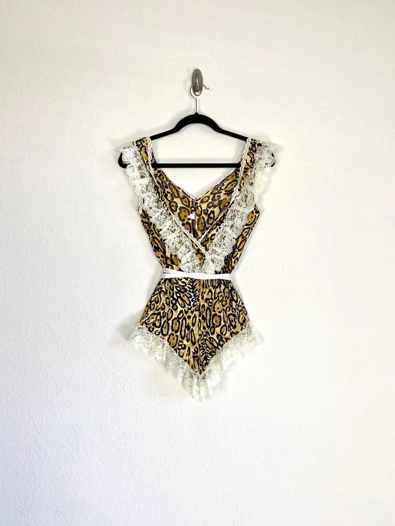 Vintage 1980s Leopard and Lace Teddy / Romper Bodysuit One Piece / Size XS-S | Etsy (Global)