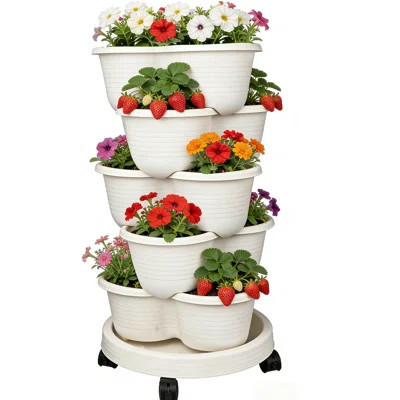 Strawberry Planter, 5 Tier Stackable Gaden Tower For Flowers, Vegetables, Grow Your Own Herb Garden Vertical Oasis Of Vegetables And Succulents | Wayfair North America